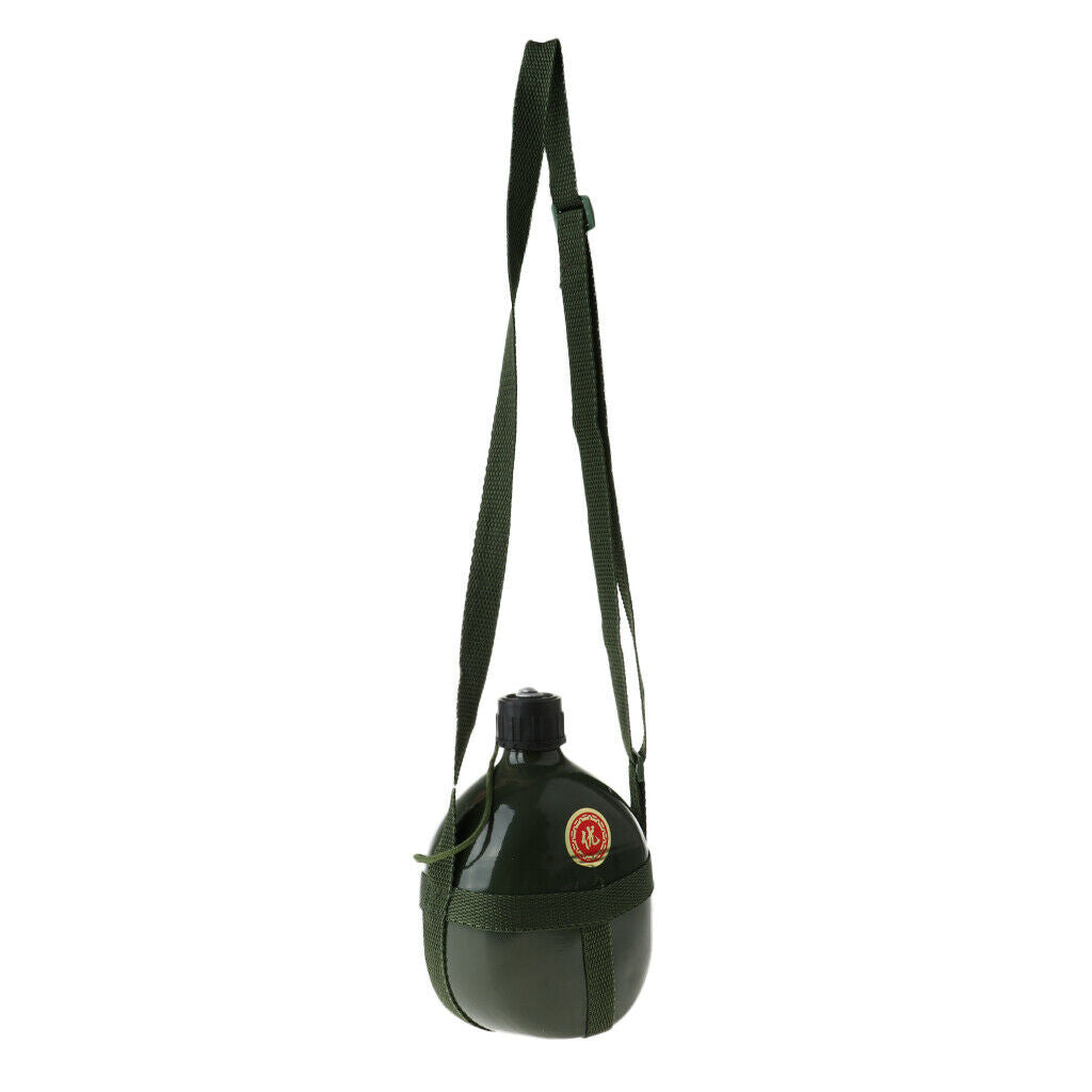 Outdoor Army Green Canteen Water Bottle Camping Retro Aluminum Container W/