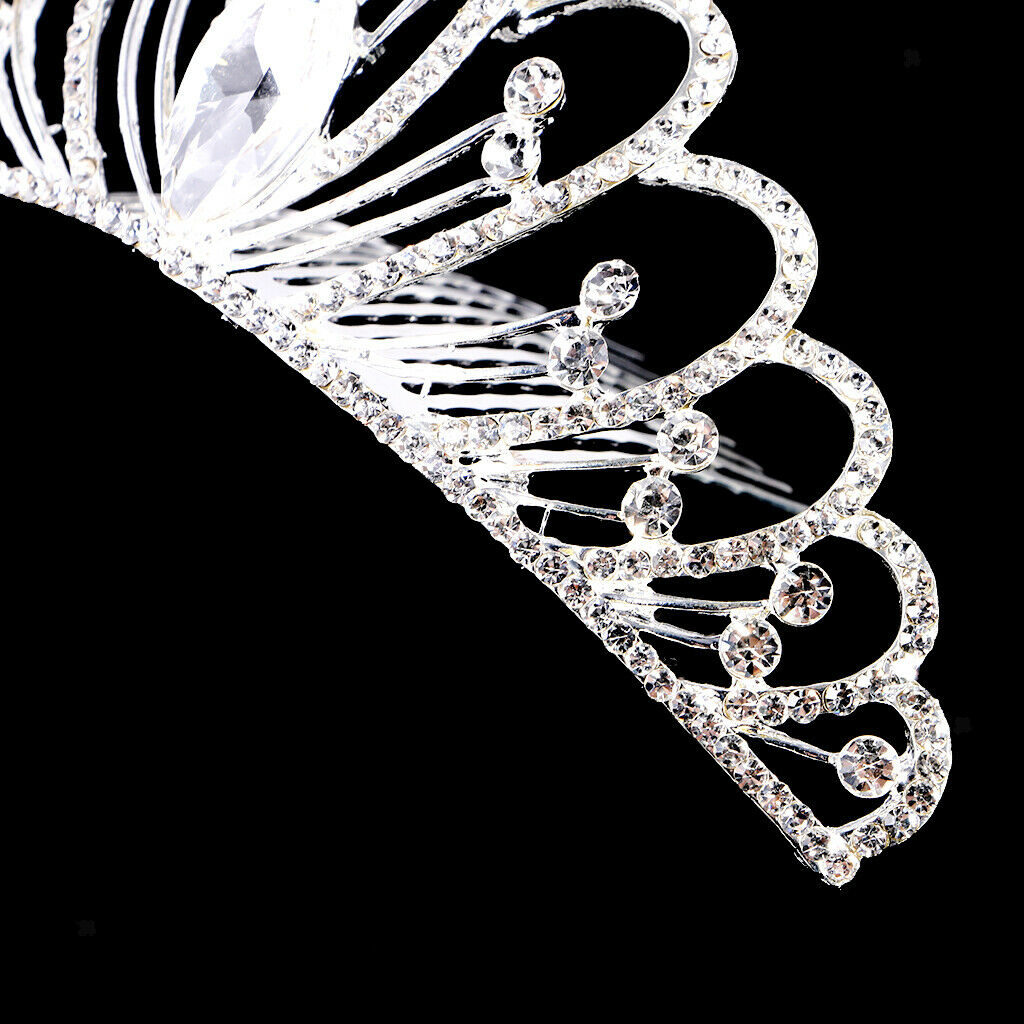 Wedding Bridal Princess Crystal Rhinestone Love Heart Crown Tiara Hair Comb