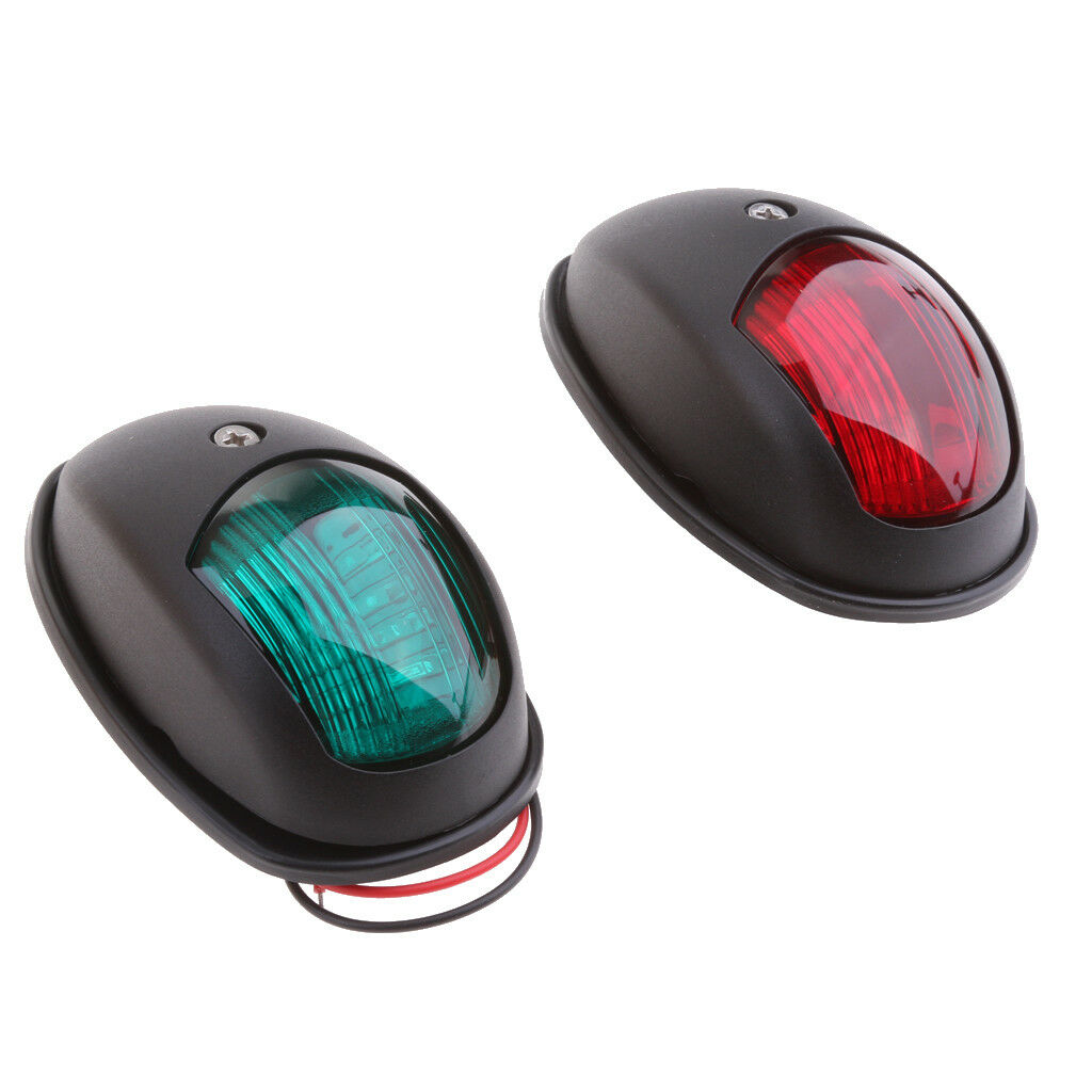 2 Piece Boat Red Green LED Navigation Lights Maritime Port Starboard Black
