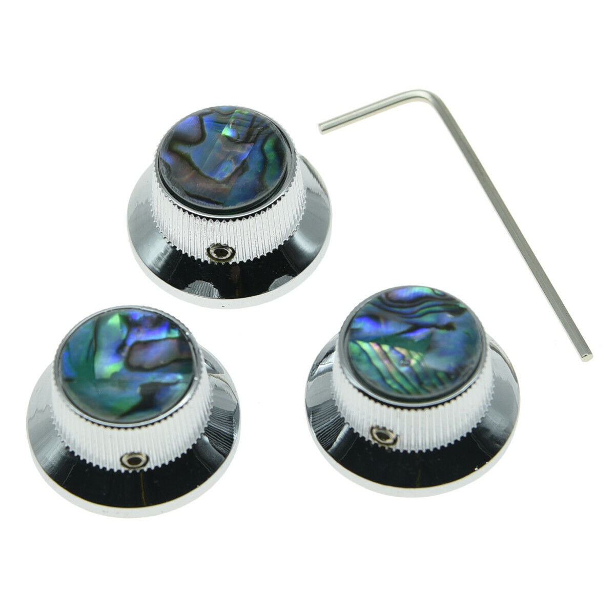 3x Set Screw Abalone Top Chrome Guitar Knobs Strat Metal Knobs for 6mm Shaft Pot