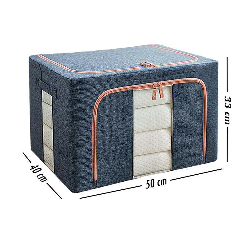 66L BIG Crushed Steel Frame Storage Box Clothes Quilt Foldable Organizer Bag