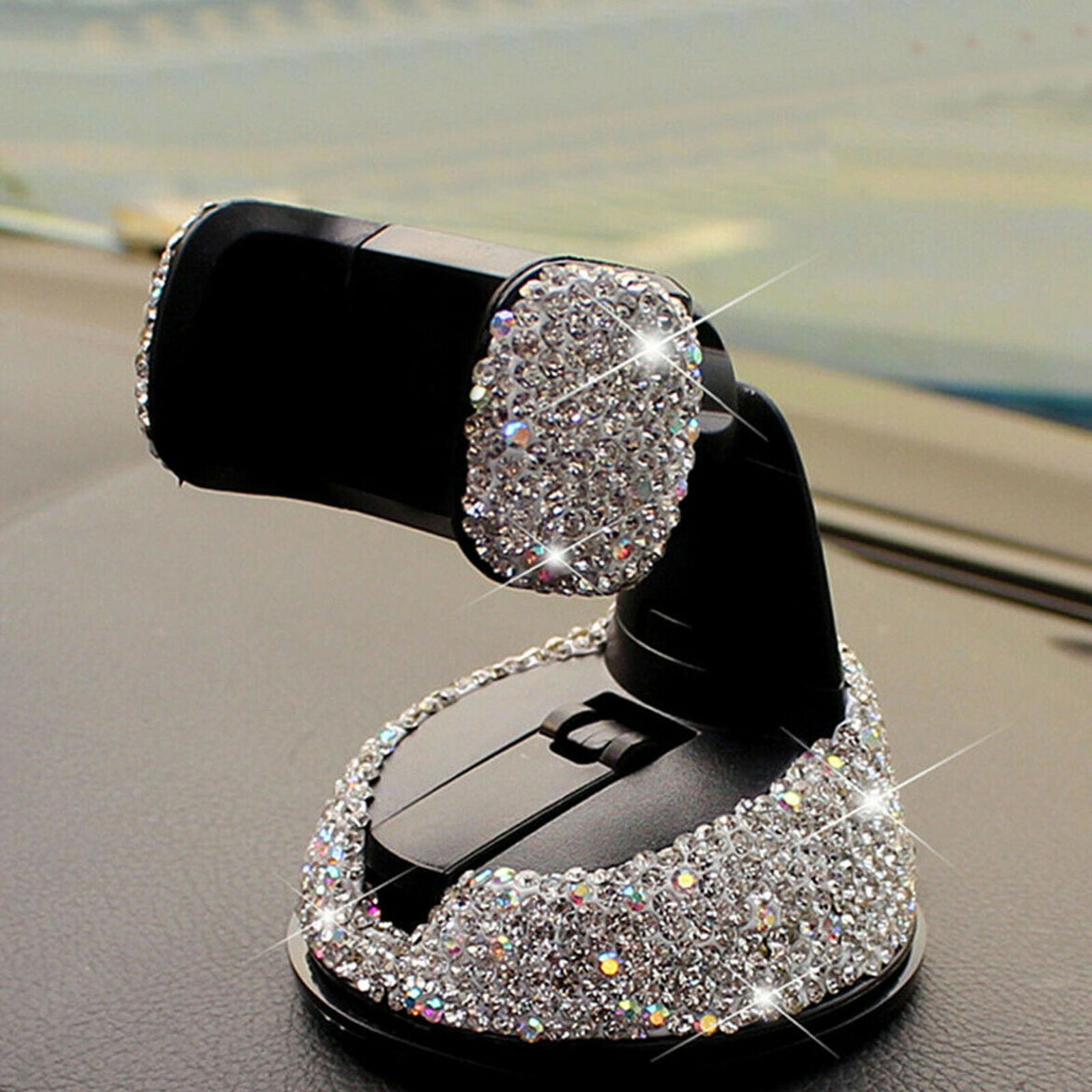 1Pcs Car Phone Holder Dashboard Stand Crystal Bling Girls Interior Accessories