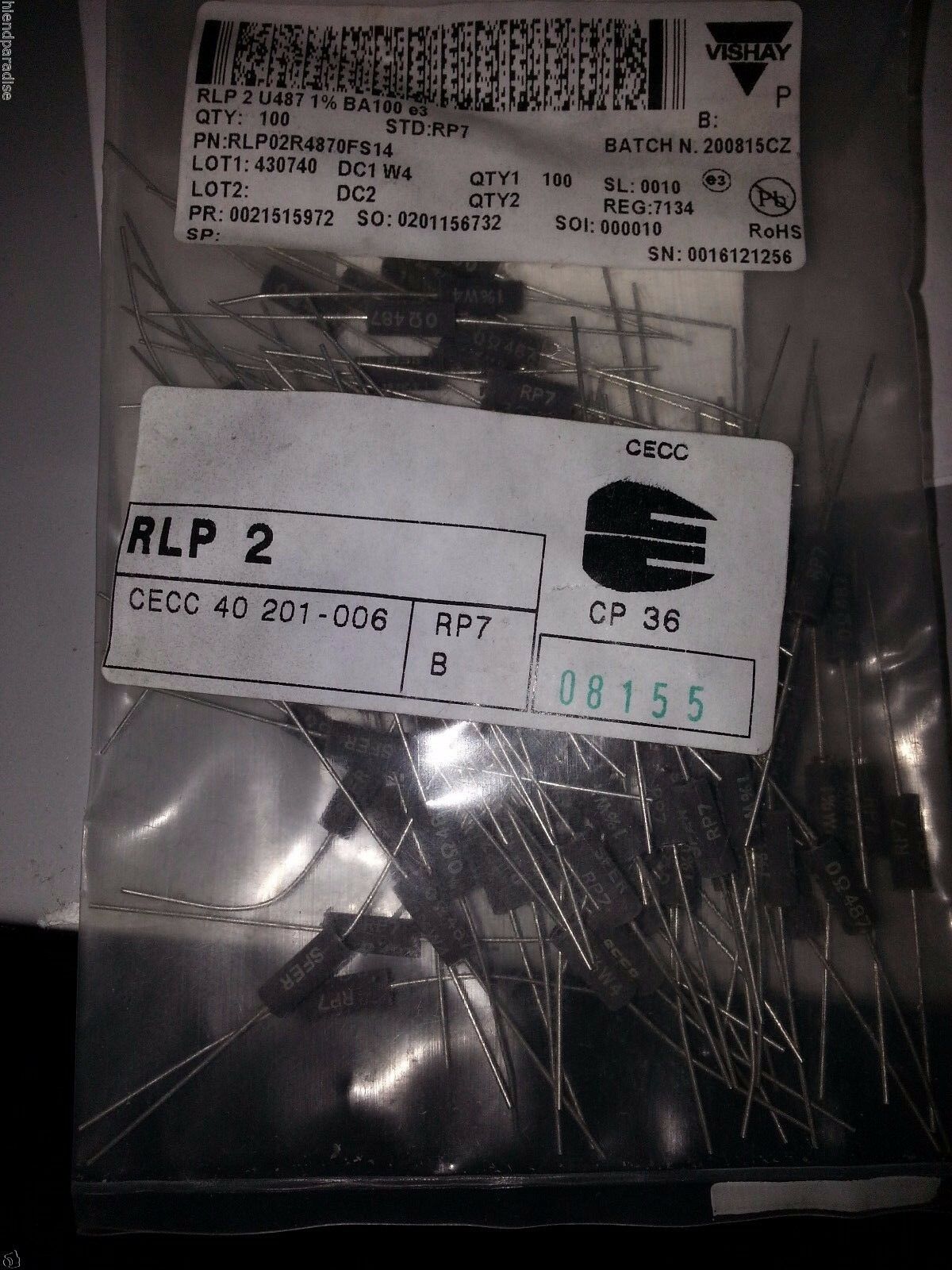 100x DALE RLP2 0R487 2W 1% HI END AXIAL SILICONE WIREWOUND RESISTORS FOR AUDIO!