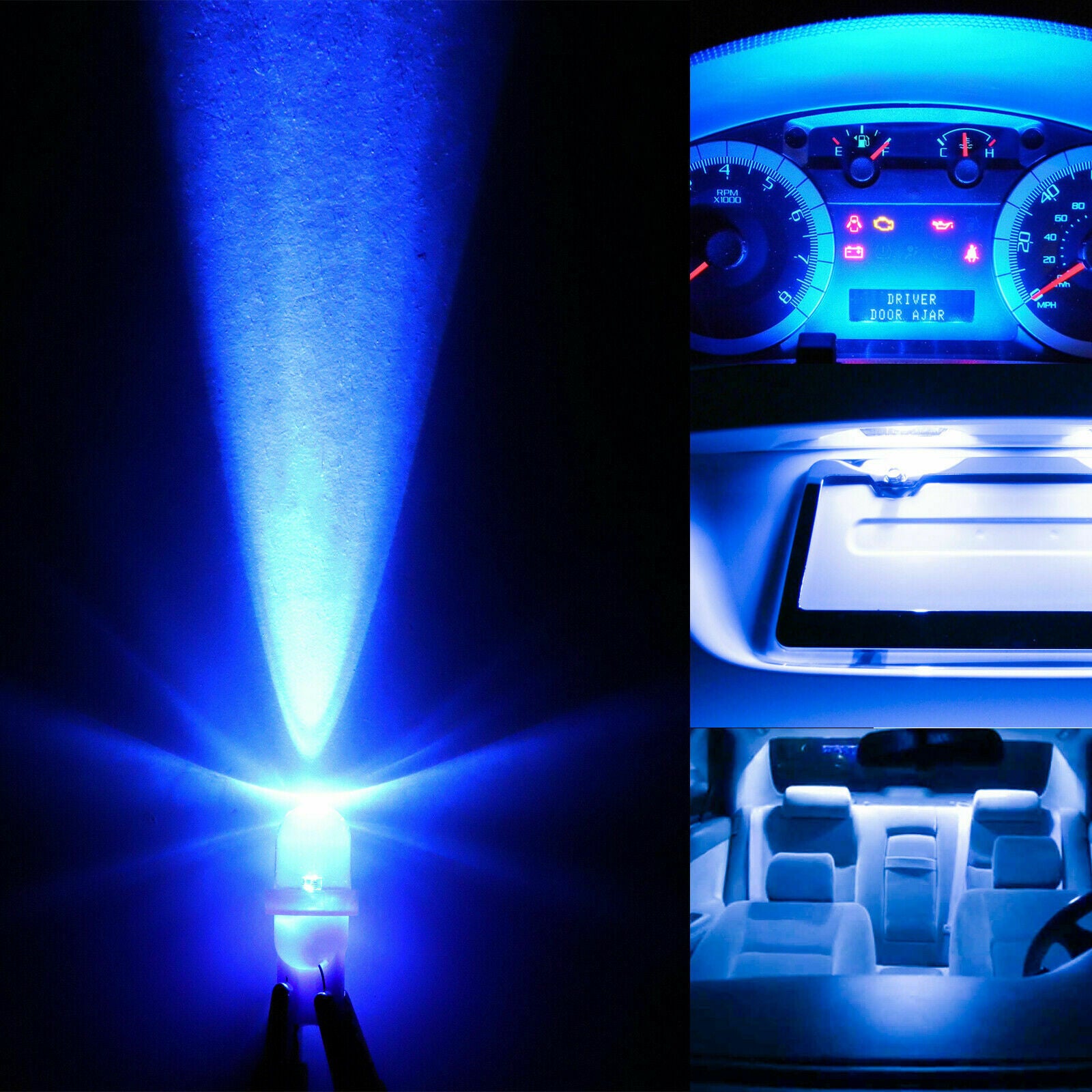 10x Blue T10 194 LED Bulbs for Instrument Gauge Cluster Dash Light W/ Sockets