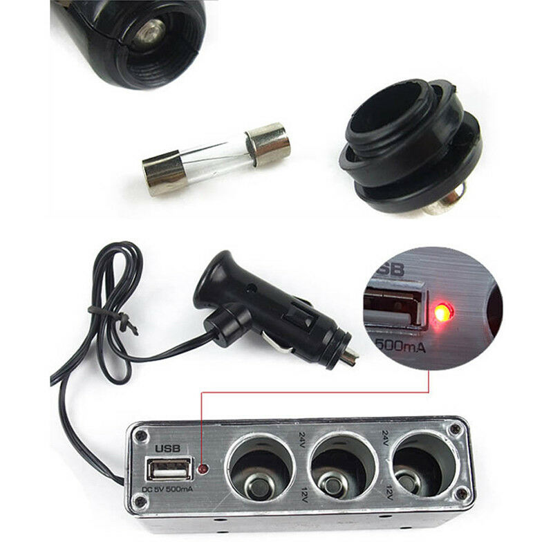 3 Way Multi Socket Car Cigarette Lighter Splitter USB Plug Charger DC 12V/2_ XC