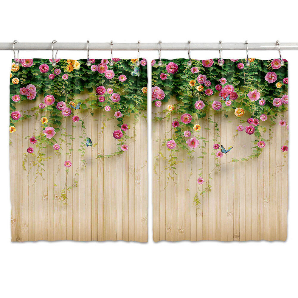 Rosemary Flower Fabric Window Treatments Curtain Kitchen Curtain 2 Panels 55X39"
