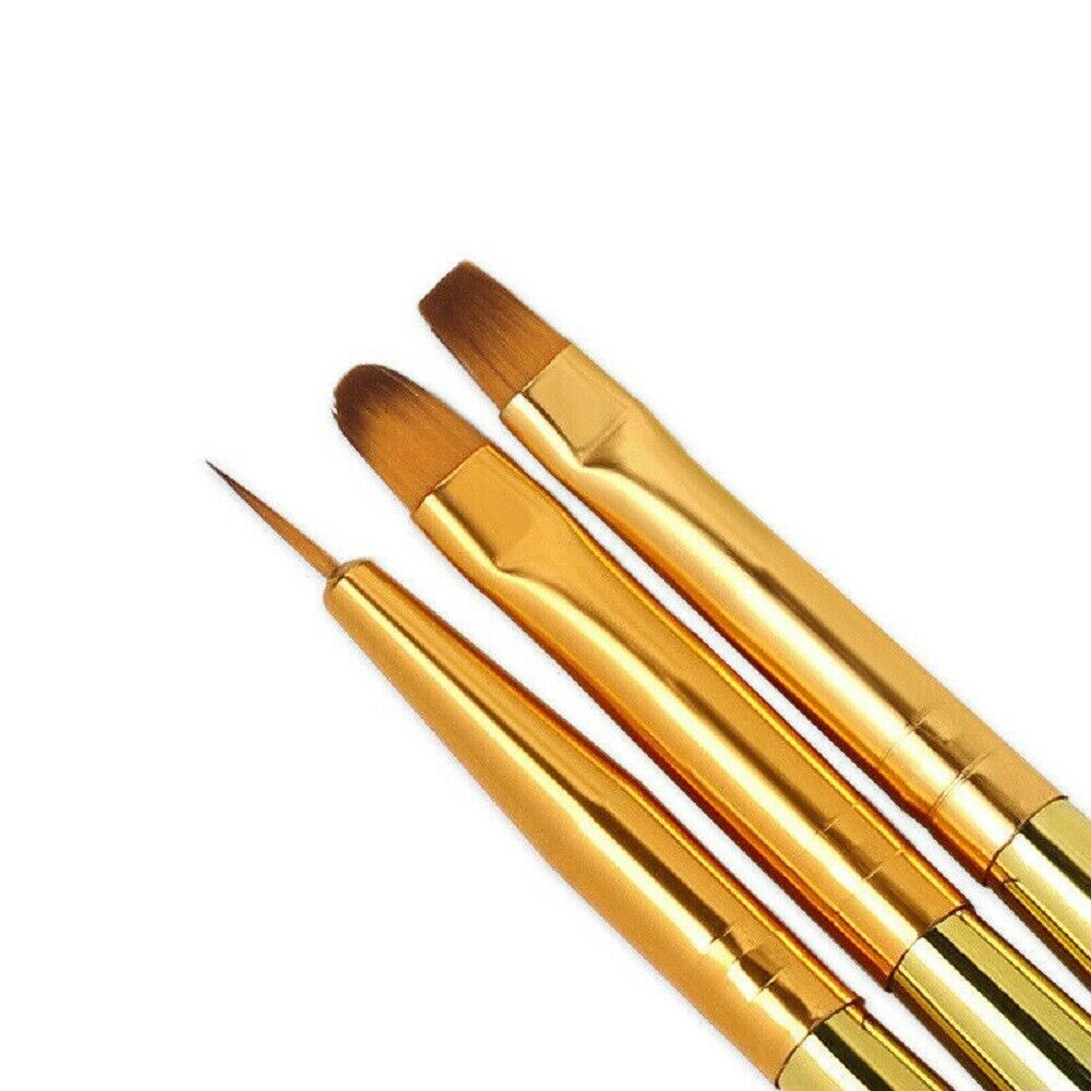 3x Acrylic Nail Art Pen Tips UV Builder Gel Painting Brush Manicure Brushes Set.