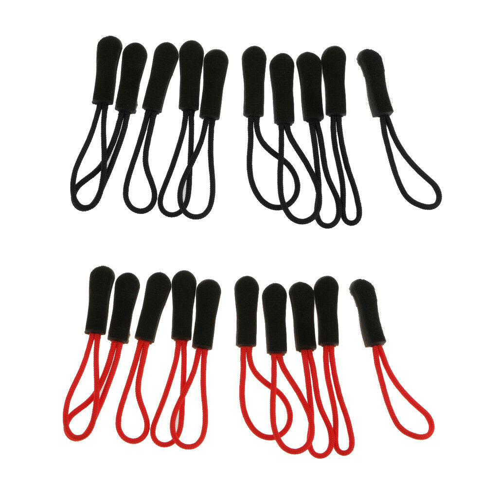 20Pcs Red & Black Zip Slider Hanger Replacement Zipper Pull Cord Fastener