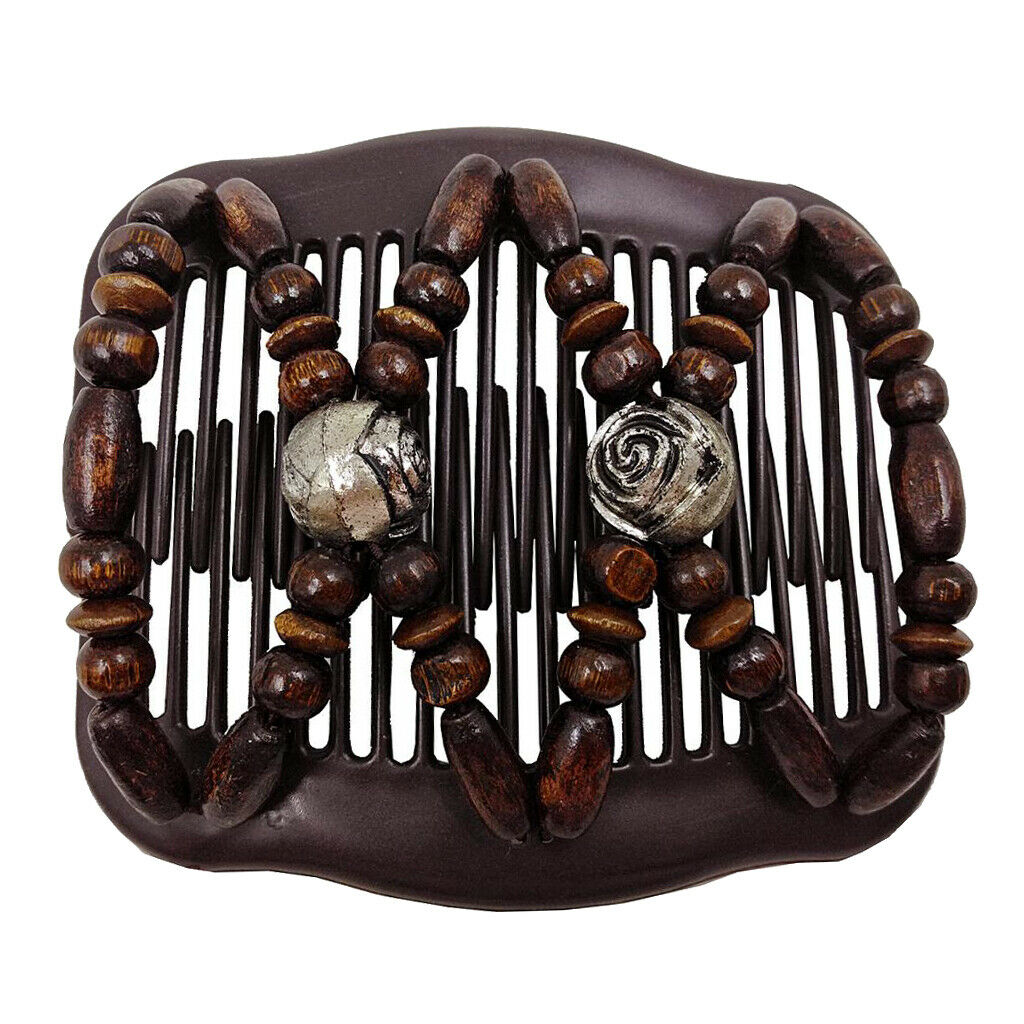 Magic Comb With Double Clip Wood Beads Retro Style Ponytail Holder