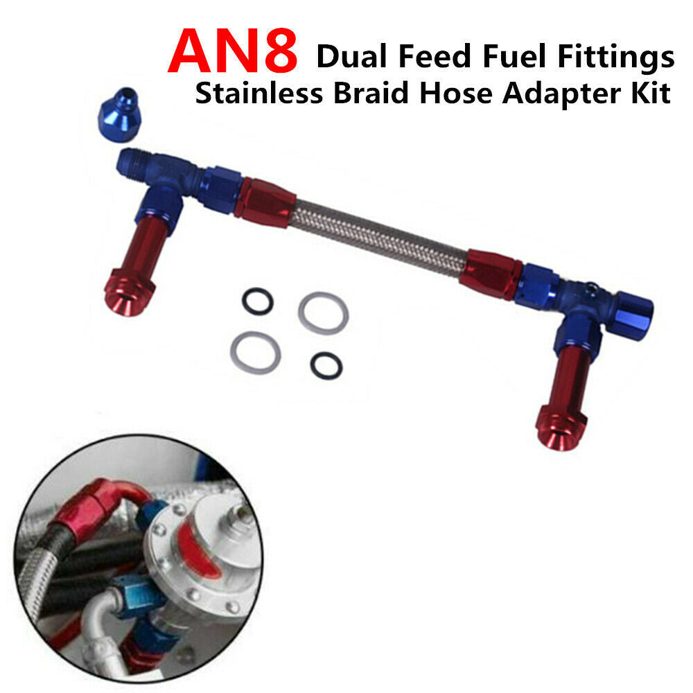 AN8 Dual Feed Fuel Fittings Braid Hose Adapter For 4150 7/8â€-20 Thread Dominator