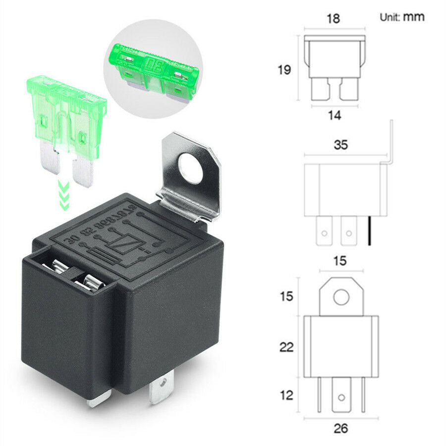 6pcs Car Relay Switch Harness Set 12V 5PIN SPDT 30AMP Fuse Holder 14AWG Hot Wire