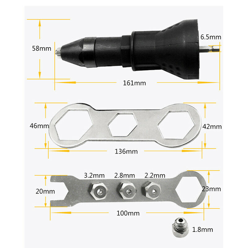 Electric Nut Riveting Riveter Insert Tool Rivet Gun Adaptor Cordless Drill Grand