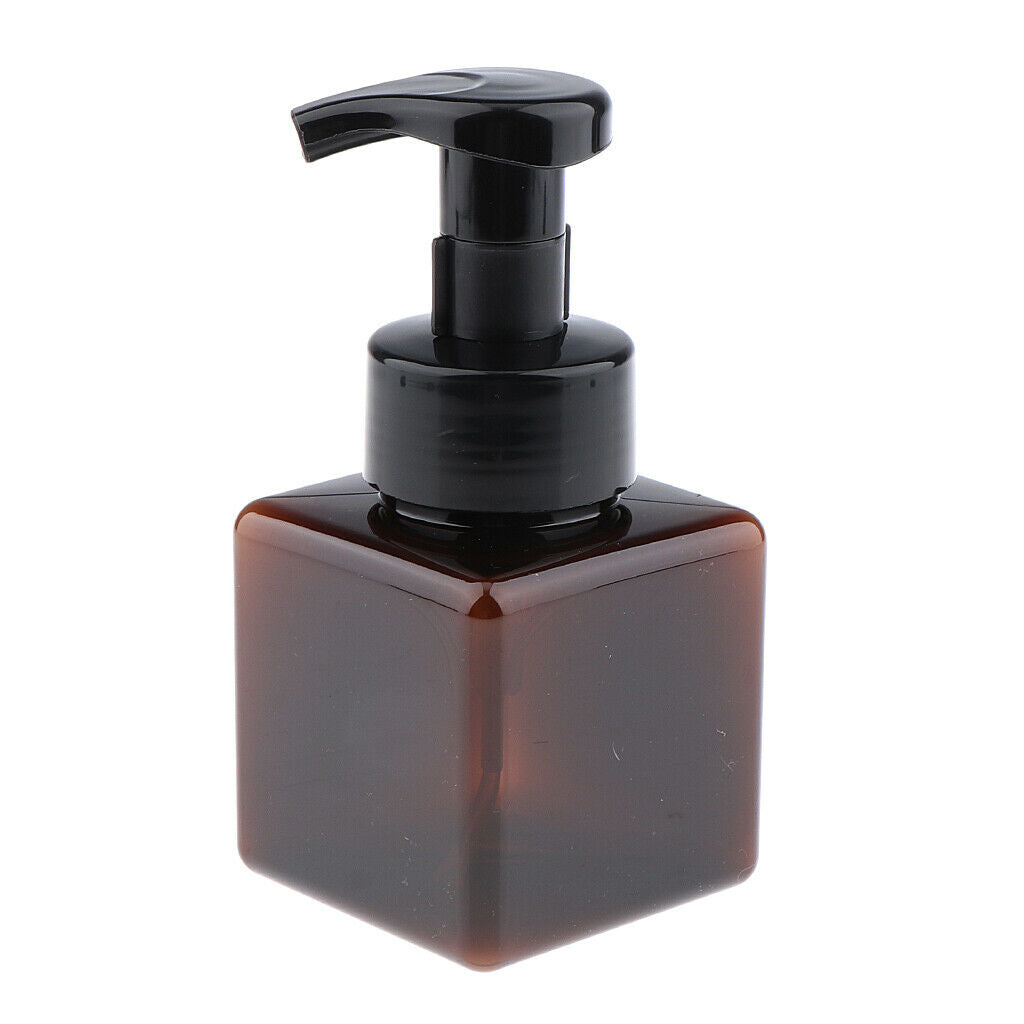 2 lot Empty Shampoo Mousse Lotion Pump Bottles Square Dispenser Brown+White