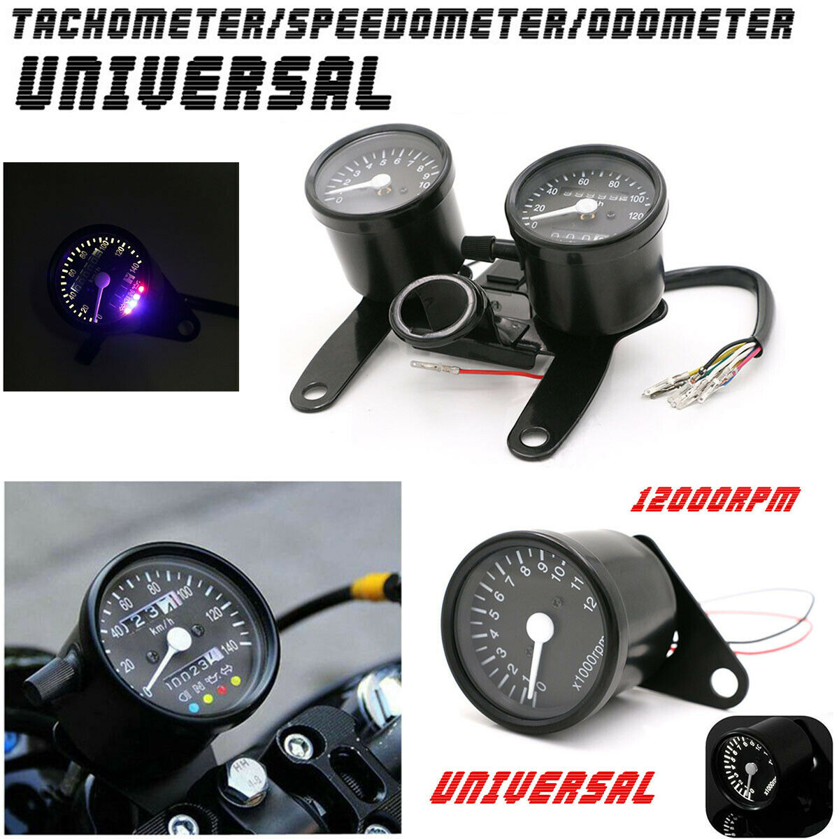 Motorcycle Speedometer Odometer Tachometer Gauges Stainless steel shell km/h RPM