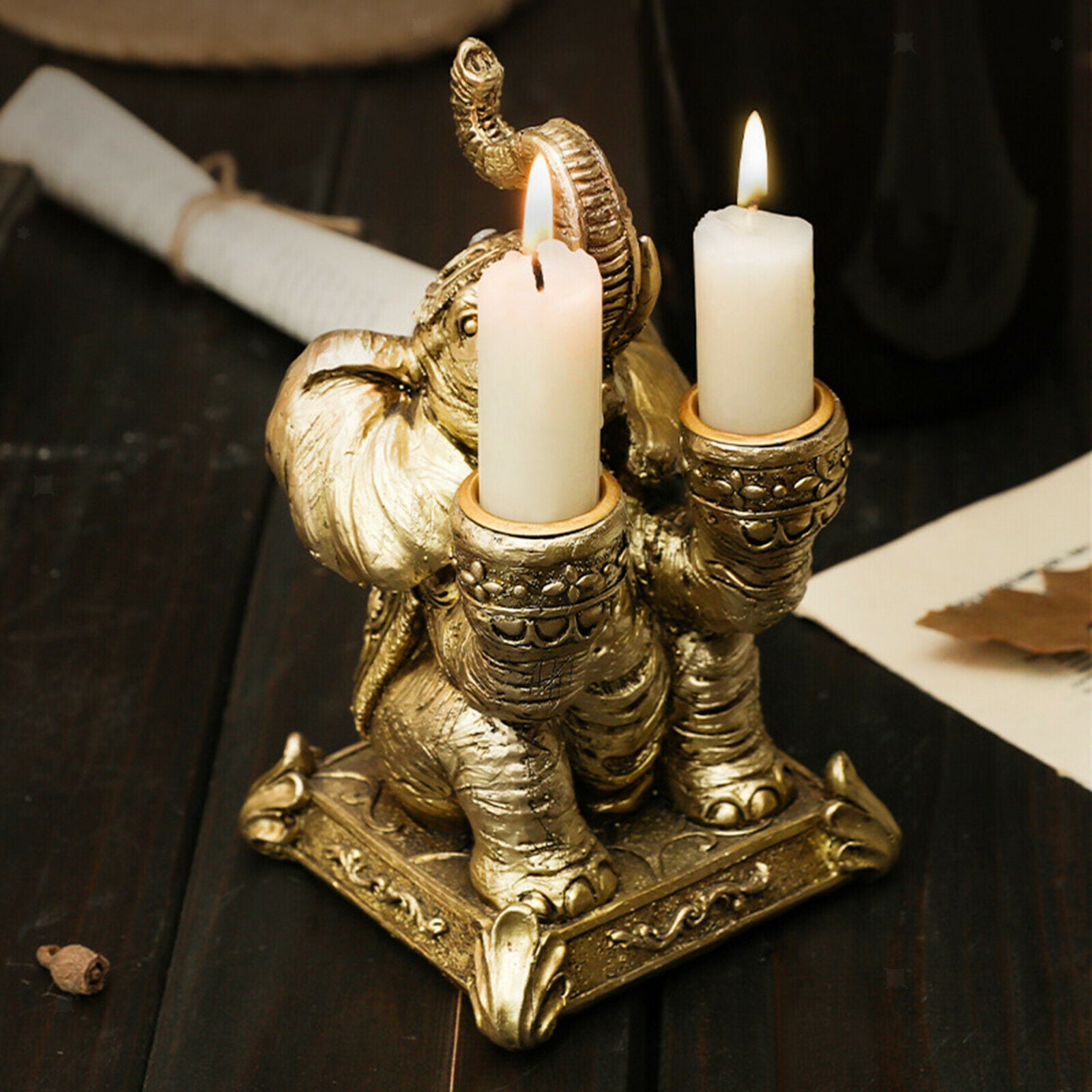 Elephant Shape Double Slot Taper Candle Holders Candlestick Bathroom Decor