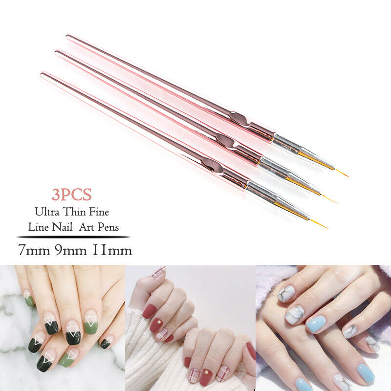 3Pcs/Set Nail Art Fine Liner Painting Pen Brushes Drawing Flower Striping Des Tt