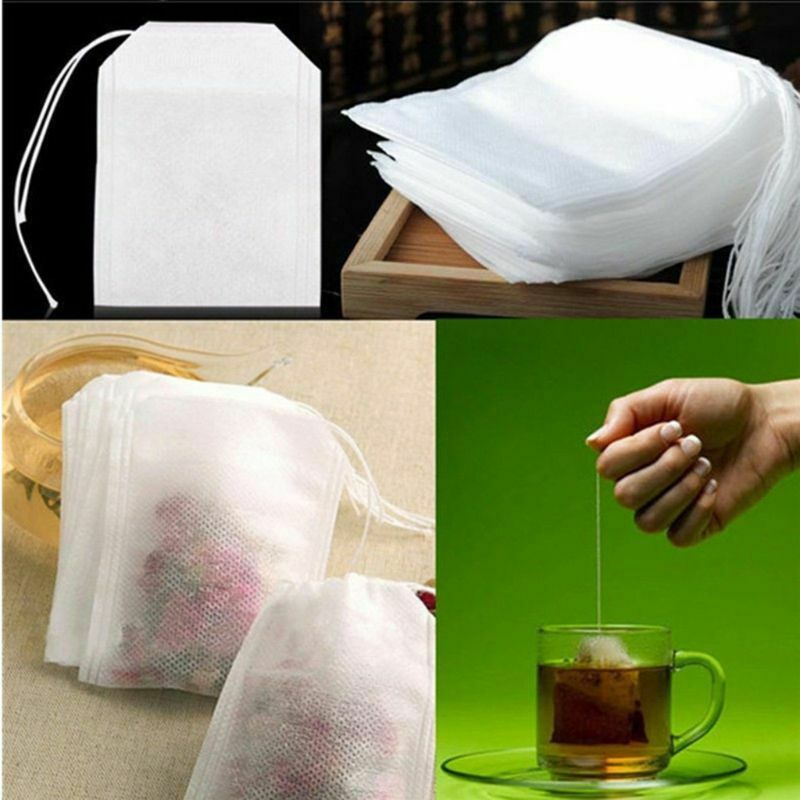 200Pcs Disposable Tea Filter Bags Empty Cotton Drawstring Seal Filter Tea Bags