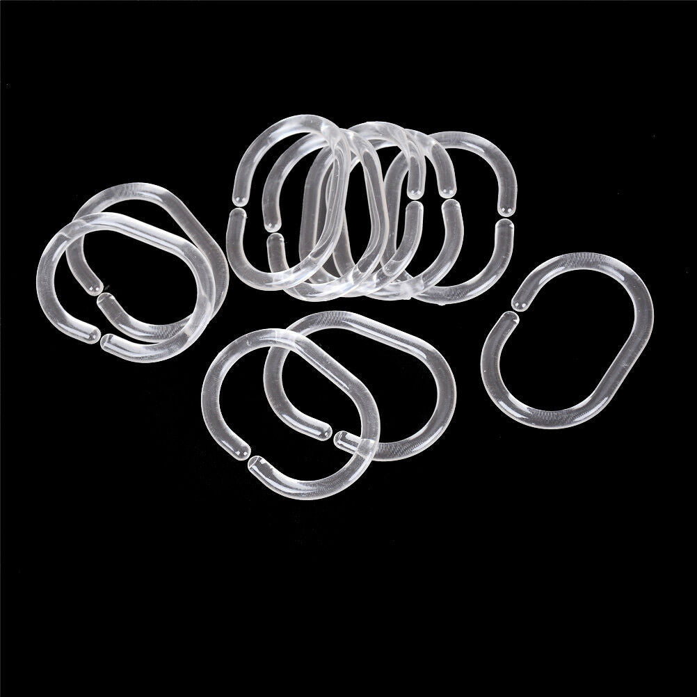 12pcs Plastic Clear C Type Bathroom Shower Curtain Liner Hook Hooks Rings.l8