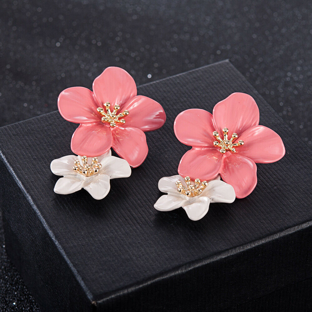 Lovely Women Geometric Flower Earrings Crystal Ear Drop Dangle Stud Jewelry Gift