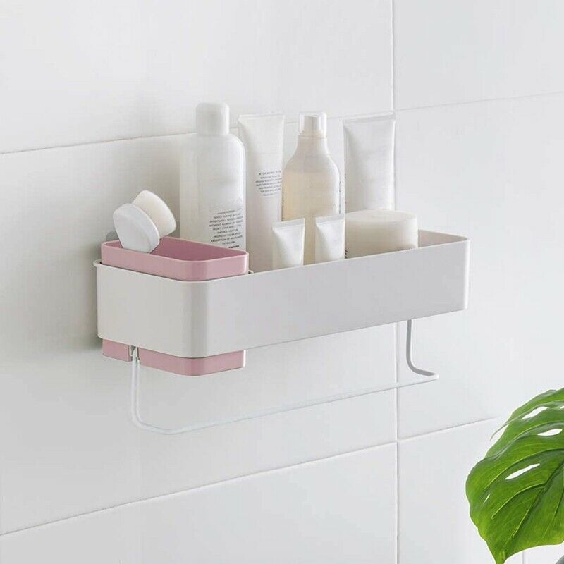 Bathroom Organizers Adhesive Bathroom Shelf Storage with Towel Bar Pink Y2Y3