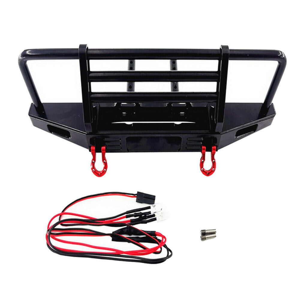 Metal Front Bumper w/ Tow Hook & Light for 1:10 SCX10 TRX4 RC Car Parts