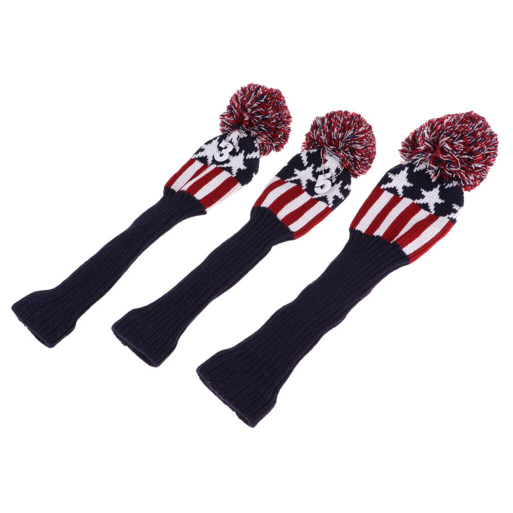 3pcs Golf Club Head Cover The Star Stripe Socks Sleeve For Golf Head Protect