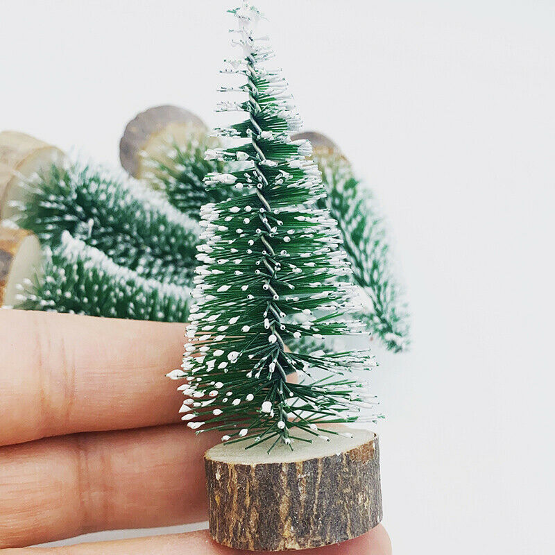 1PC Mini Small Wooden Snow Pine Needle Tree Christmas tree Desktop Table Ornamen