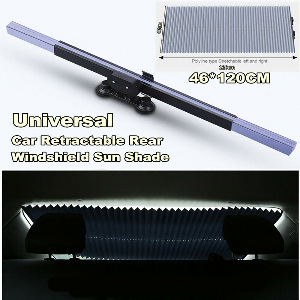 Car Retractable Front/Rear Window Sun Shade Visor 120x46cm with 2pcs Suckers
