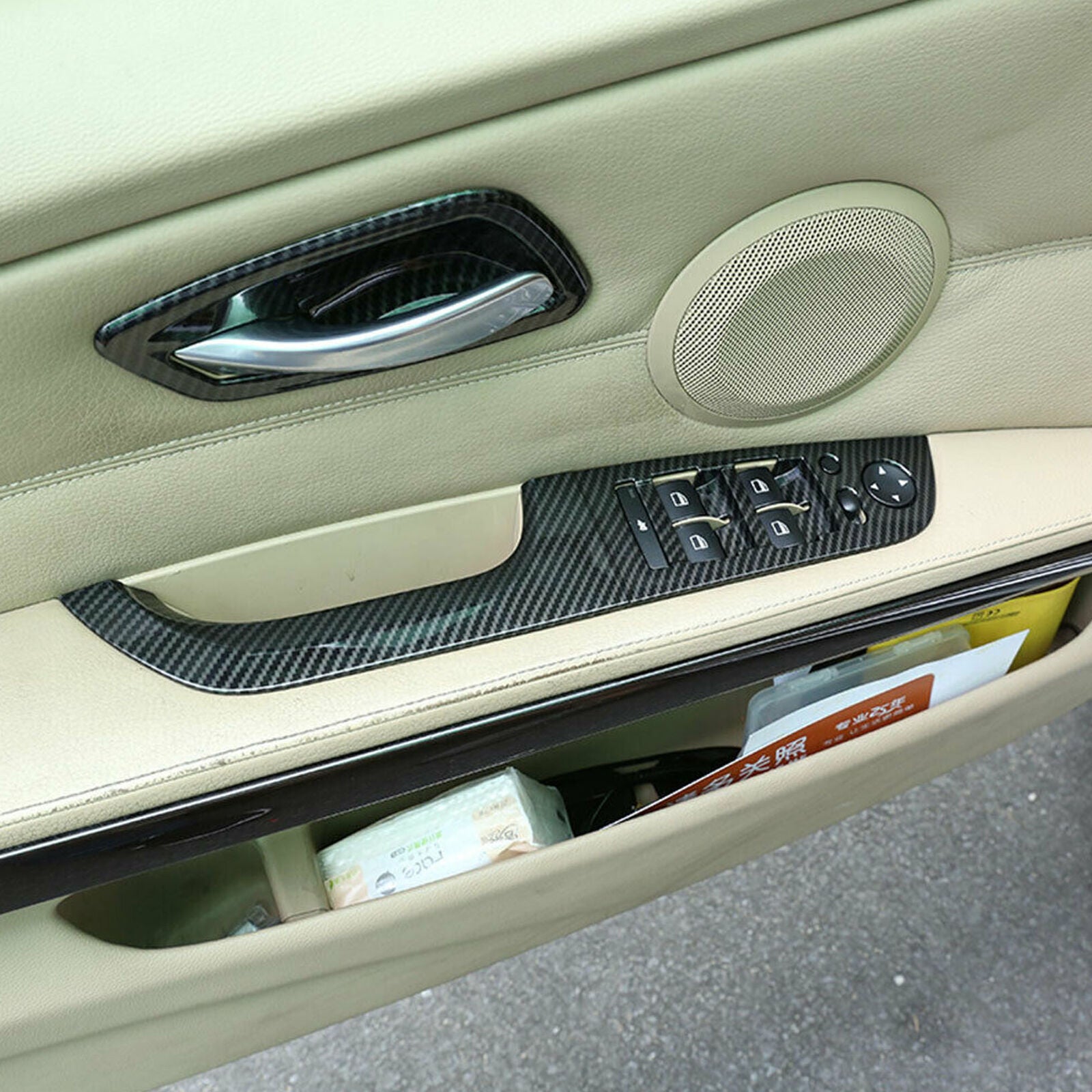 Carbon Fiber Style For BMW 3 Serie E90 Sedan Door Window Switch Button Cover