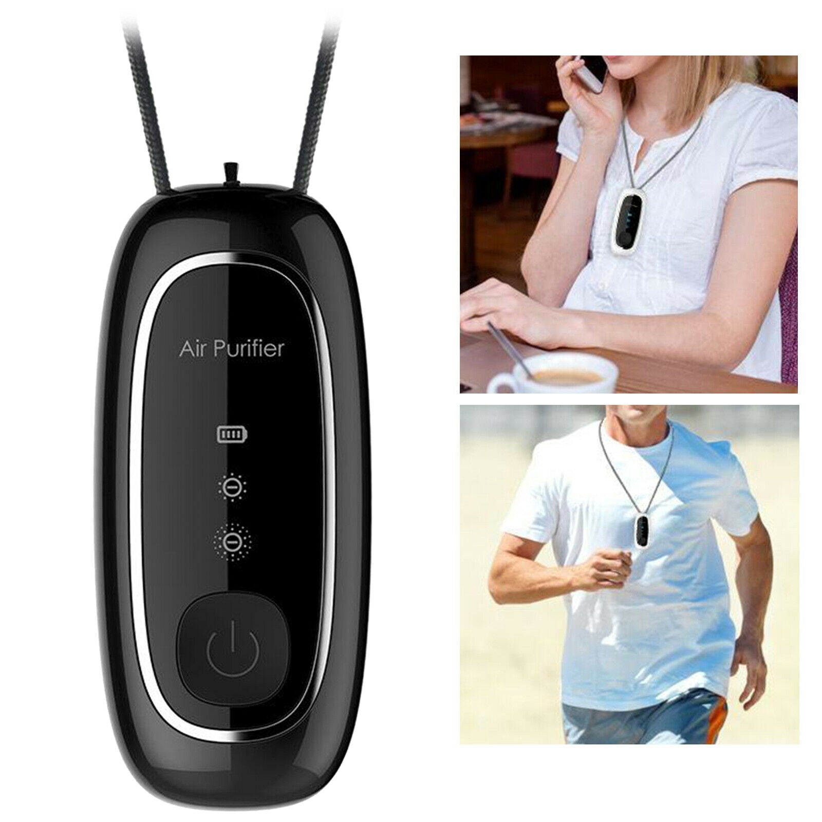 Air Purifier Ion Generator Necklace Wearable USB Smoke Remove String Black