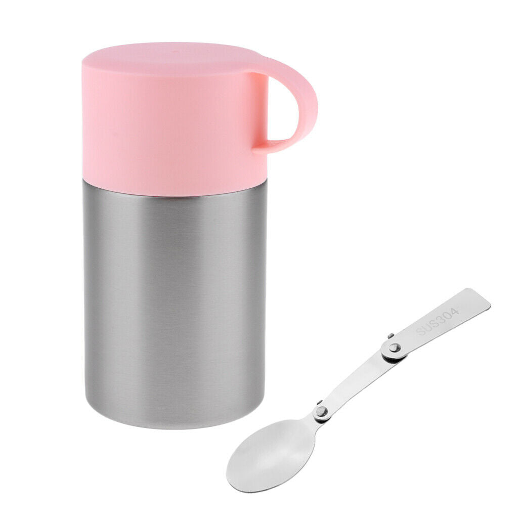 Stainless Steel Outdoor Sports Straight Vacuum Insulation Food Jar  Pink