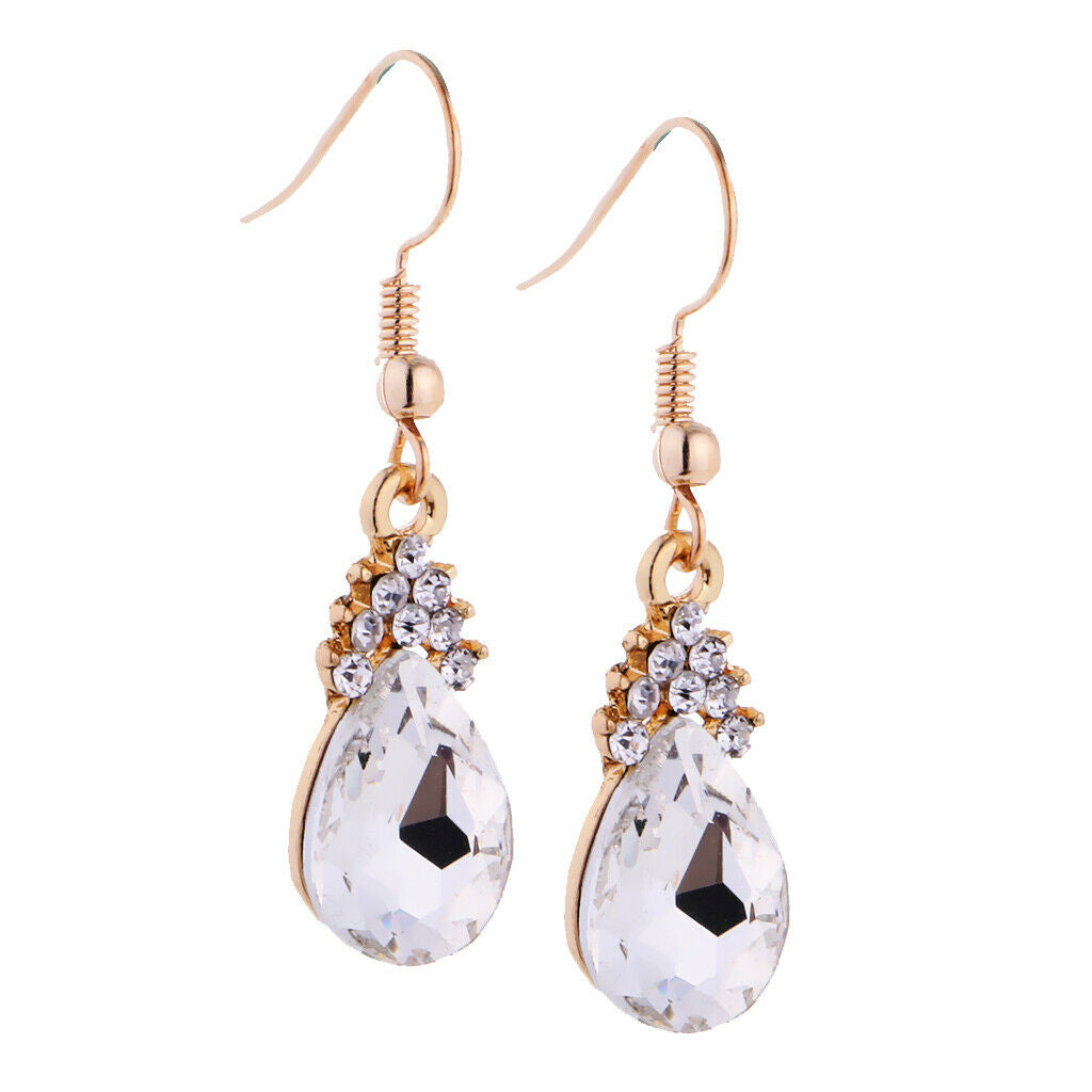 Luxury Crystal Necklace Earrings Wedding Bridal Fancy Jewelry Set White