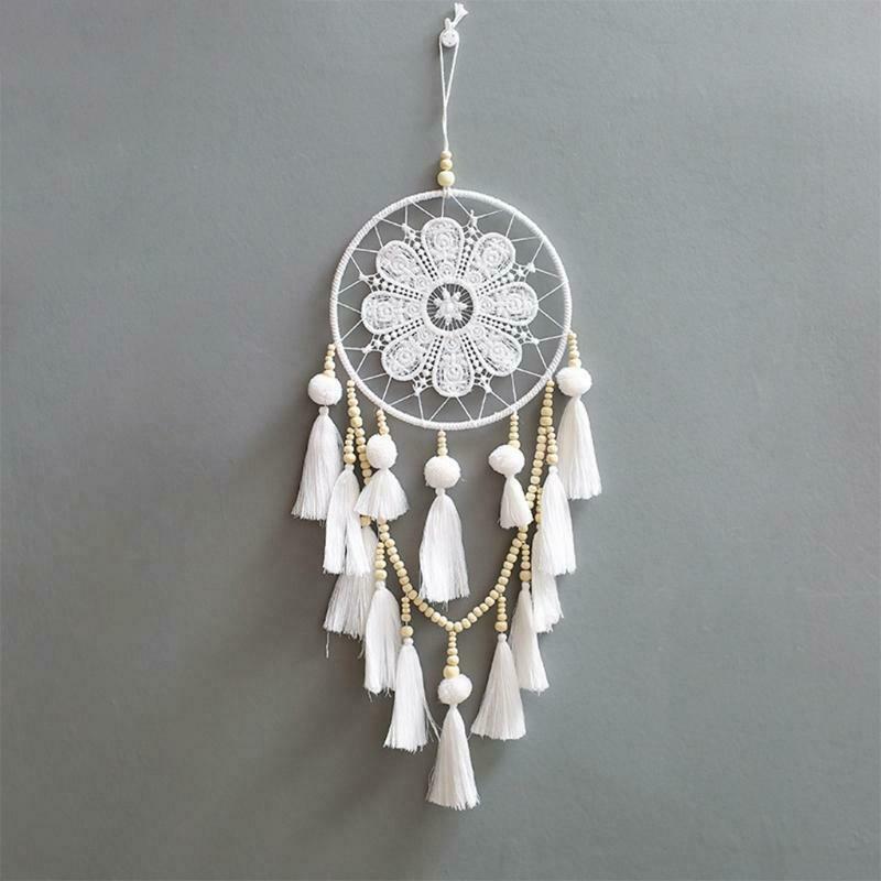 Boho Macrame Tapestry Wooden Bead Woven Tassel Dream Catcher Farmhouse Decor