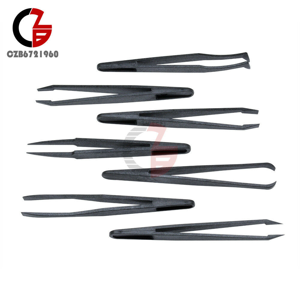 7Pcs Anti-static Tool Plastic Tweezer Heat Resistant Straight Bend New