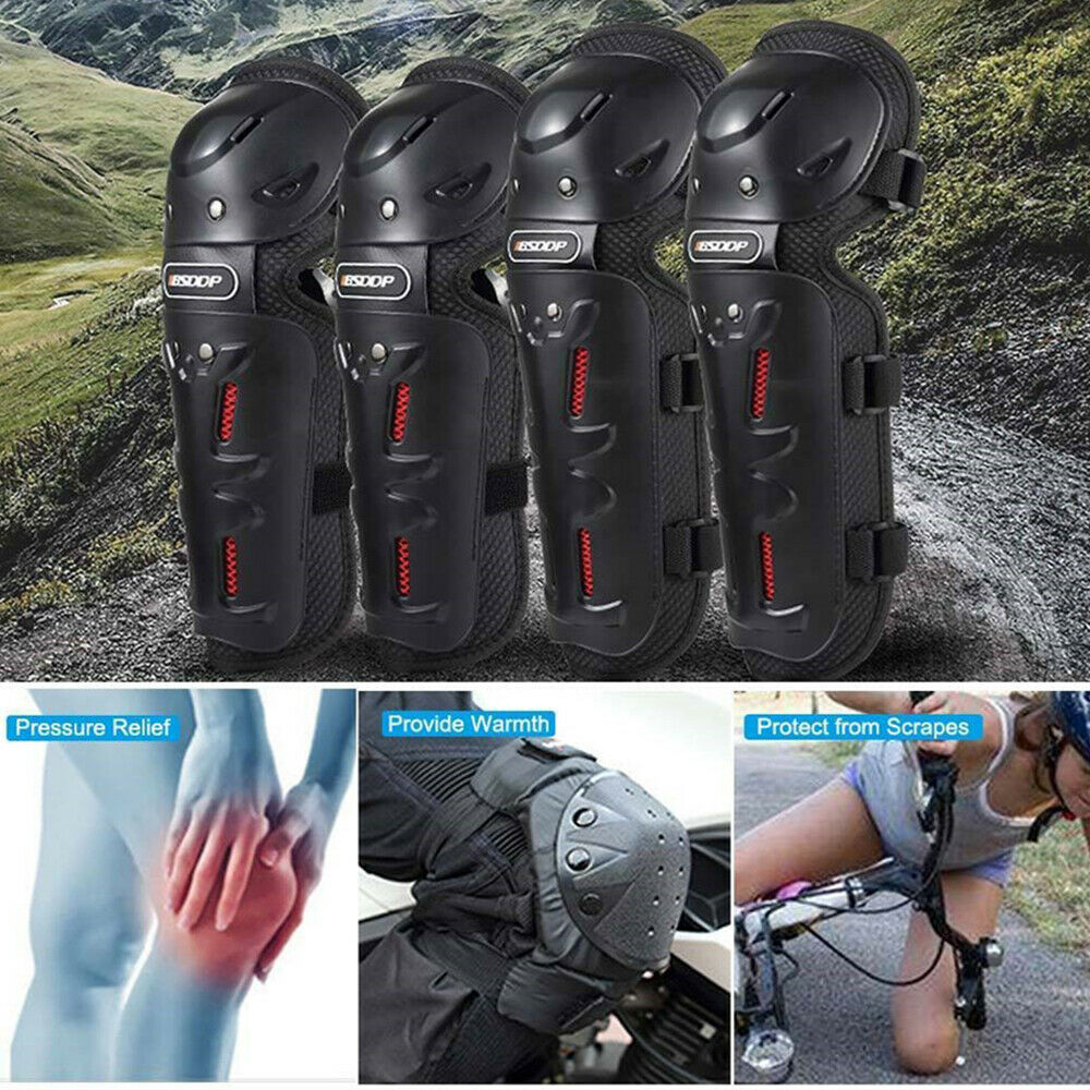 Non-slip 2PCS Knee Pad+2PCS Elbow Pad For Motocycle Bike W/Quick-release Straps