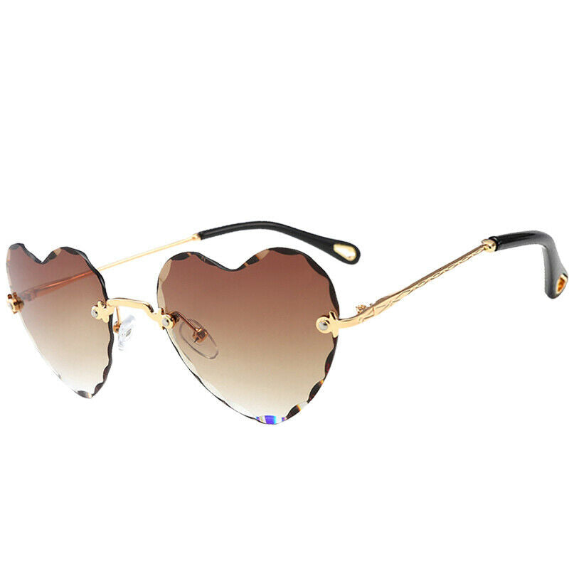 4x Women Gradient Rimless Heart Shape Ultralight Fashion UV400 Sun Glasses