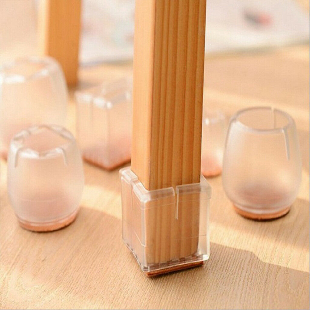 10 Chair Leg Caps Coffee Table Glides Rubber Ends Clear Square Leg 42-48mm
