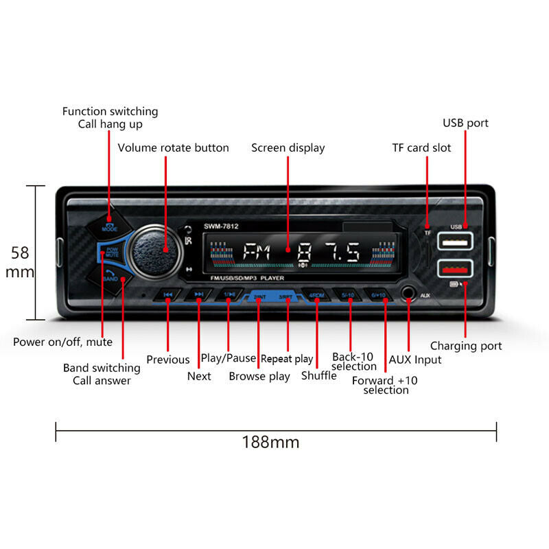 Car Bluetooth MP3 Player Car Radio Amplifier U Disk Card Reader 4 RCA Outputs