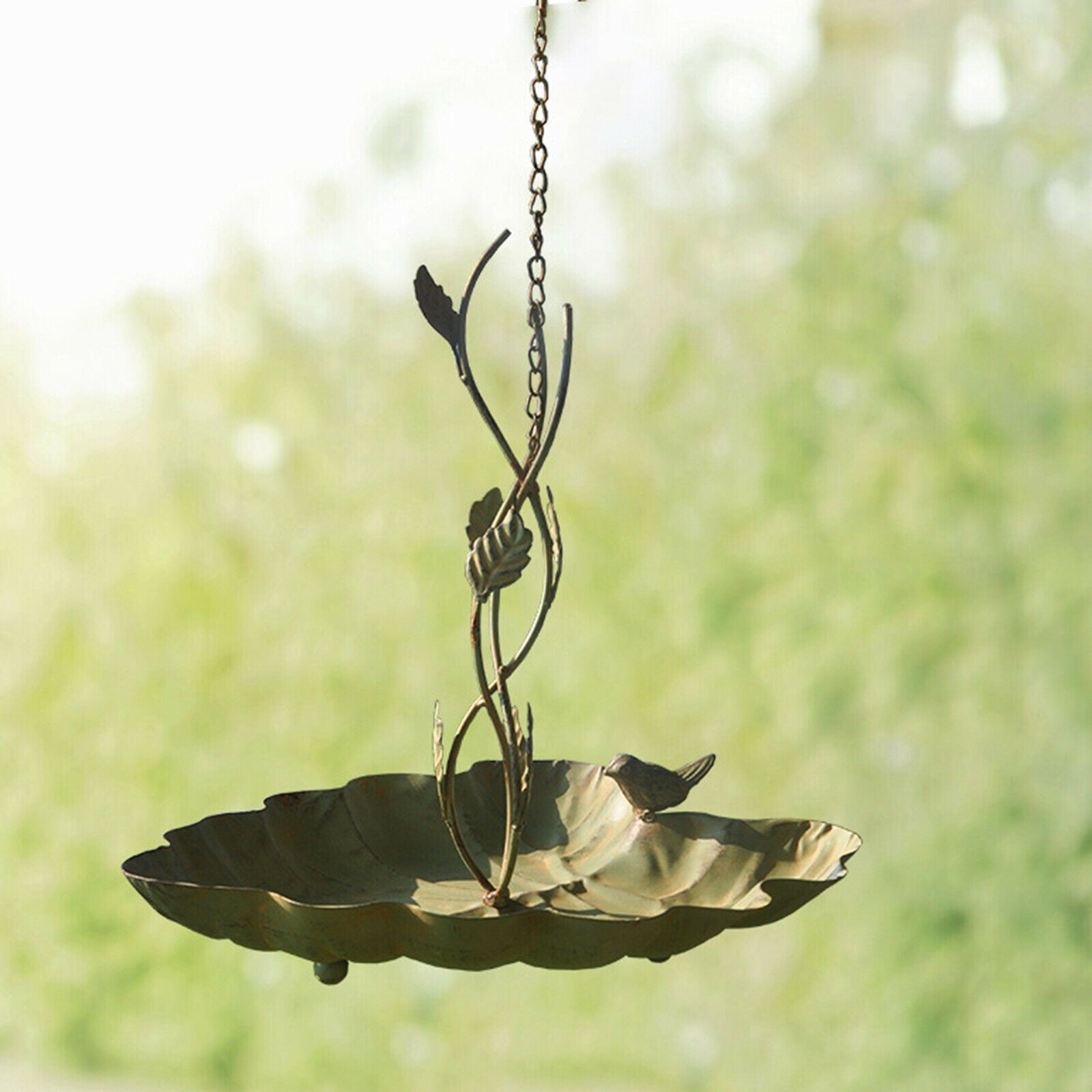 Metal Lotus Leaf Shape Bird Feeder Tray Hanging Backyard Decor Open Style