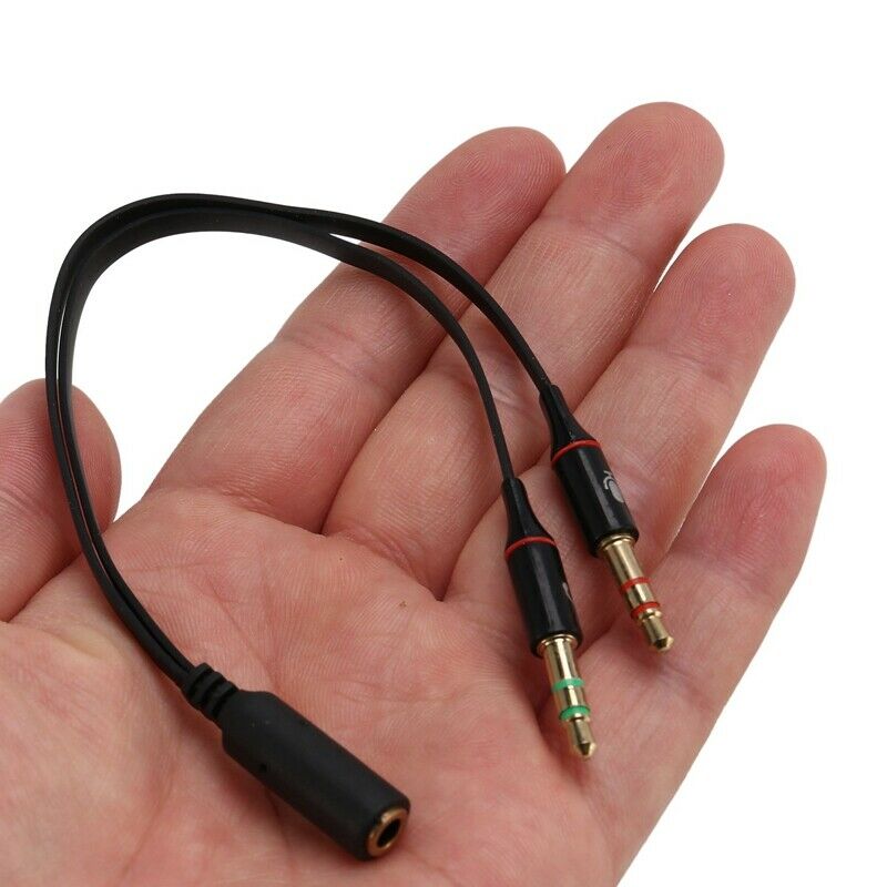 Black 3.5mm Y Splitter 2 Jack Male to 1 Female Headphone Mic Audio Adapter DI3S3