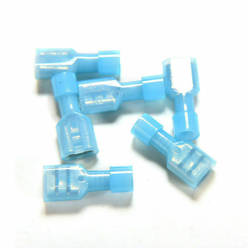50pcs Blue 16-14AWG Fully Insulated Nylon Female Spade Crimp Connector Terminals