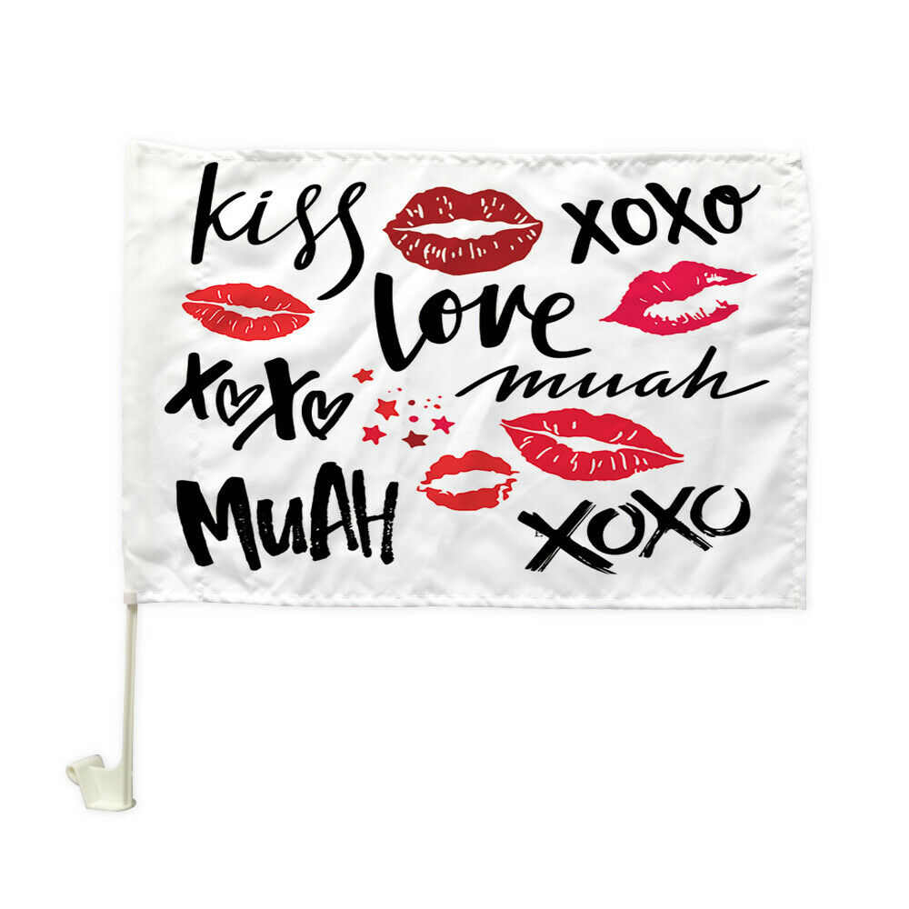 Red Lips and Love Words Car Flag Car Window Car Culture Auto Flag 12" X 18"