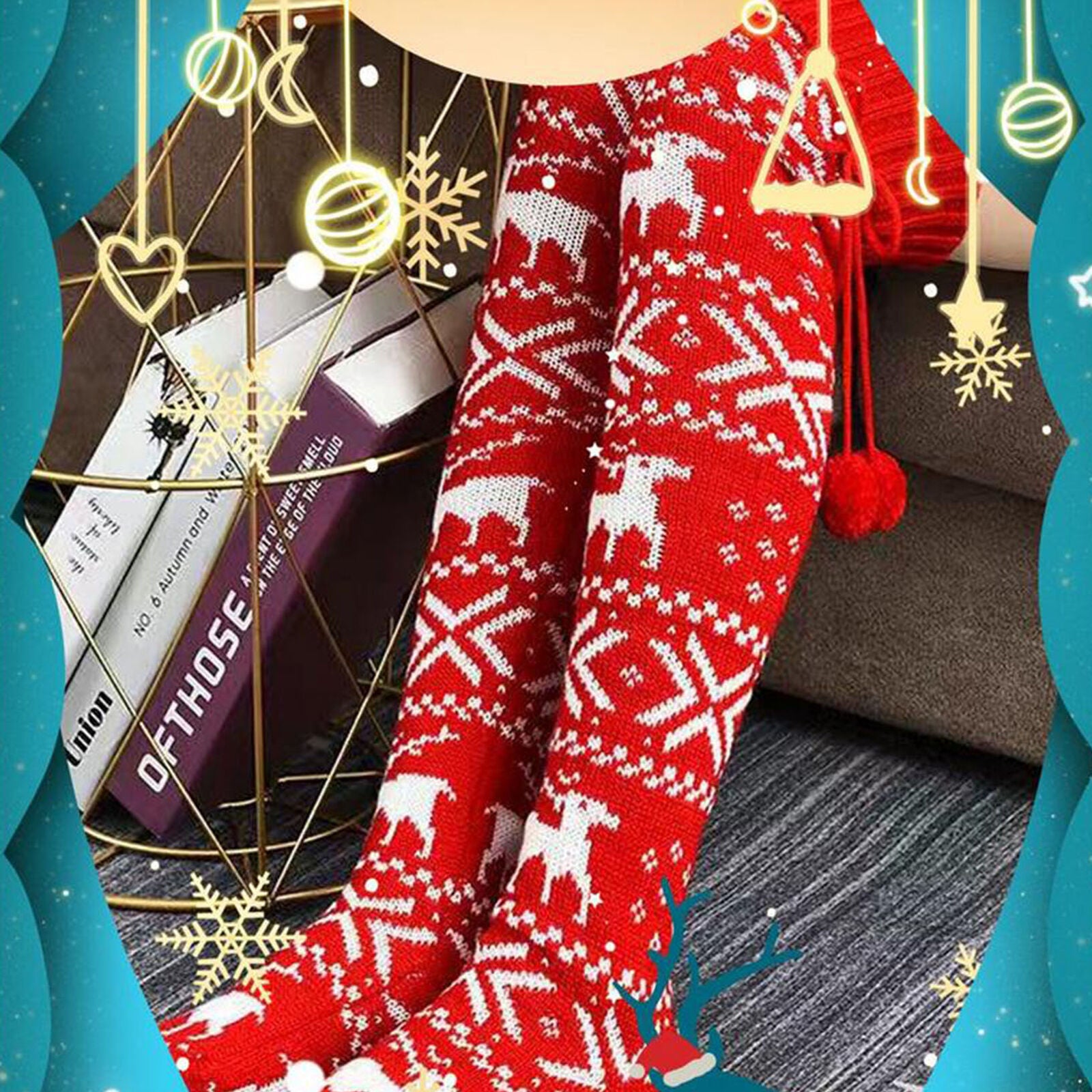 Women Knitted High Over Knee Socks Warm Winter Long Socks Christmas Stockings