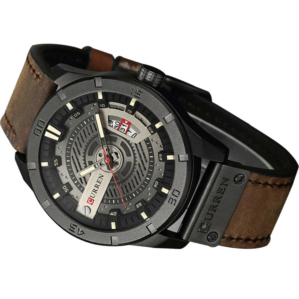 Men watch calendar watch waterproof business belt quartz watch Dark Brown