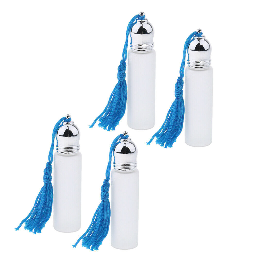 4X 10ml Empty Glass Perfume Roller Ball Bottles Frosted Case wi Tassel Cover