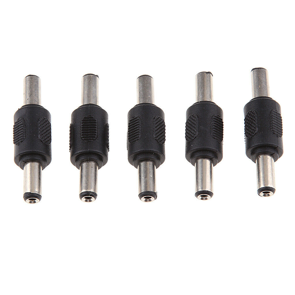 5 Pieces 5.5x2.1mm Male to Male DC Plug Power Power Supply Adapter Black