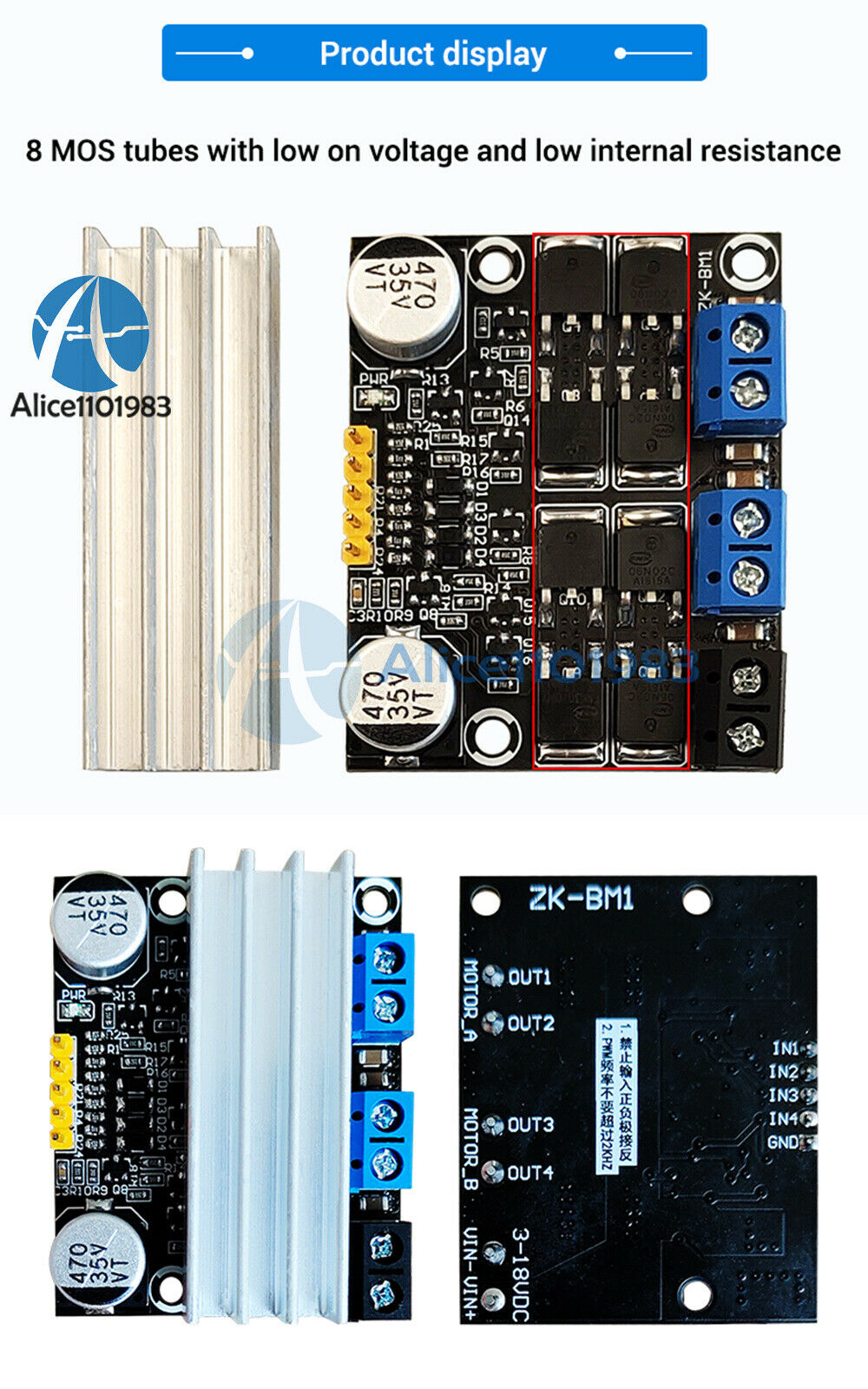 10A Dual-Channel H-bridge DC 3-18V Motor Drive Module PWM Adust Speed Dimming