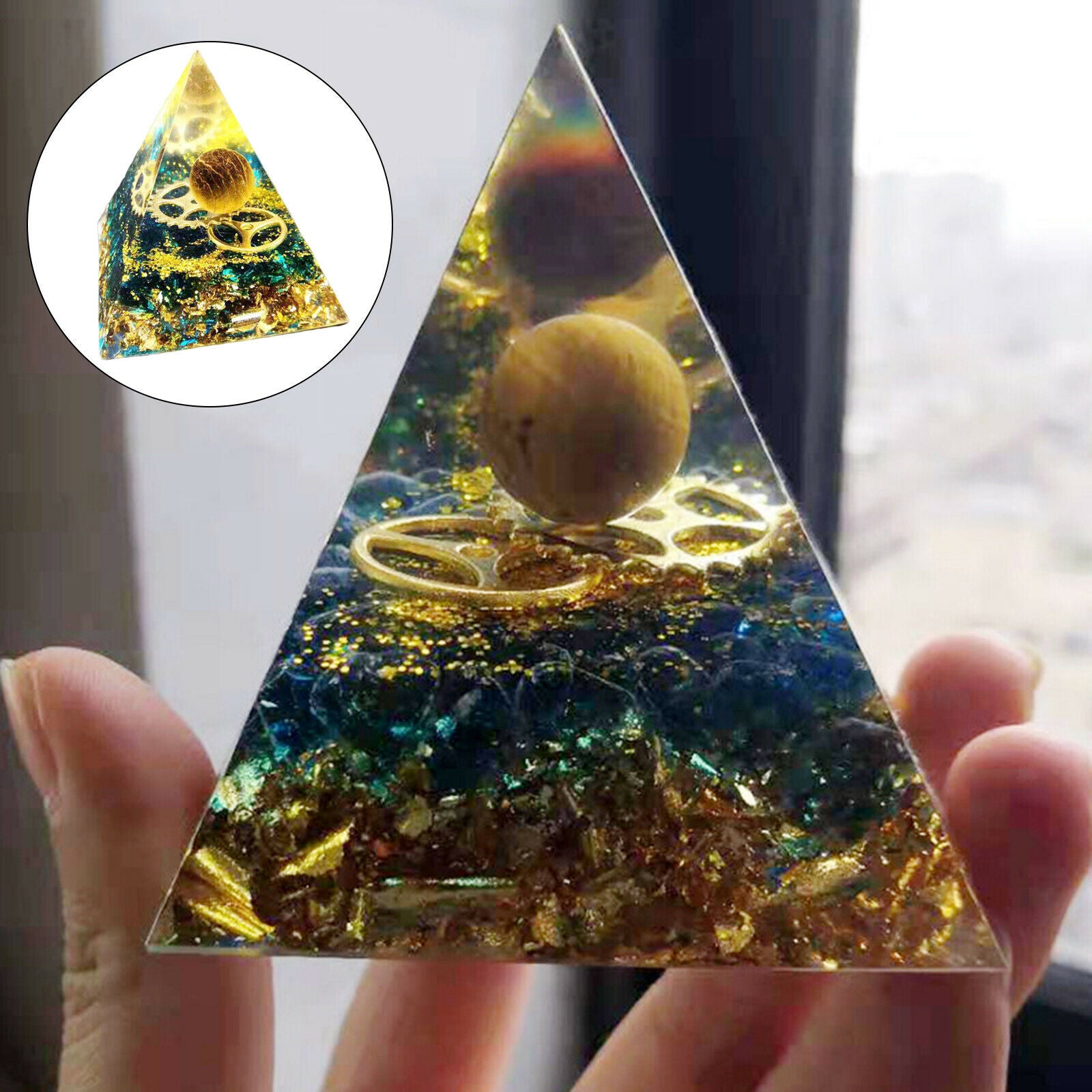 Sphere Orgone Pyramid Kit EMF Protection Yoga Energy Generator Natural Stone