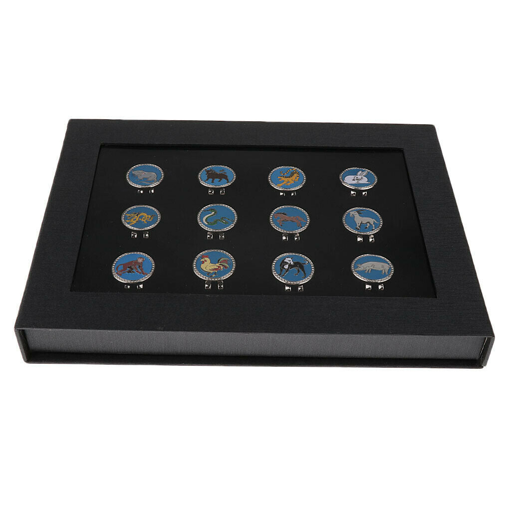 12 Pieces Chinese Zodiac Magnetic Hat Clip Golf Ball Markers with Gift Box