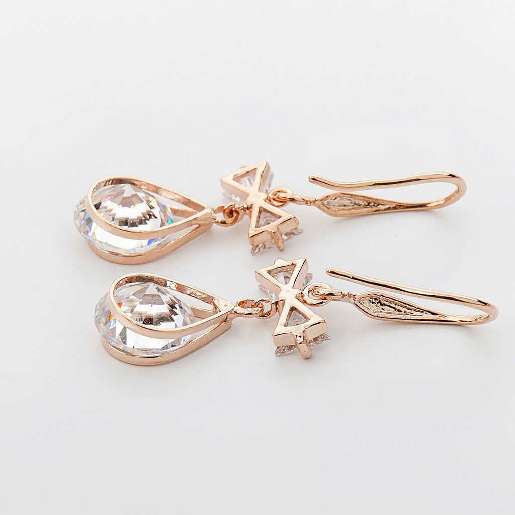 1 Pair of Earring Zircon Round Copper Golden Fashion Ear Drop Style Jewelry
